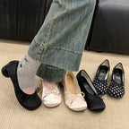 Damen Ballerinas mit punktemuster und komfortablem Blockabsatz EB