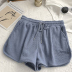 Damen lässige Waffelstruktur-Shorts mit verstellbarem Kordelzug und elastischem Bund