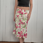 Damen eleganter Midirock mit floralen Motiven und schwingendem Schnitt EB