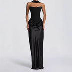 Damen Elegantes Langarm-Maxikleid mit raffinierten Drapierungen EB