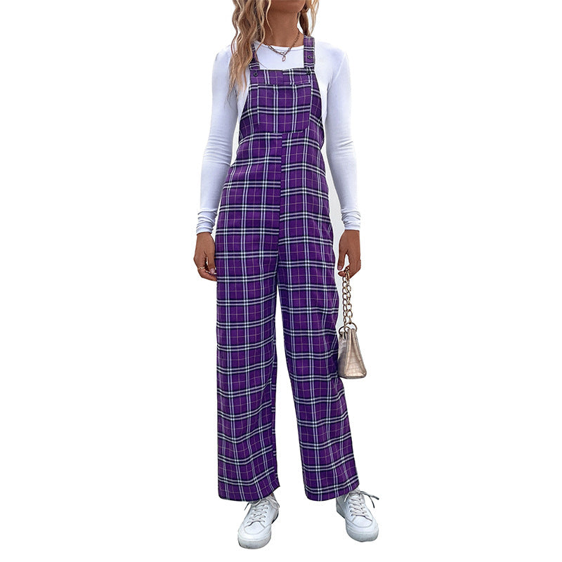 Lässiger Damen-Jumpsuit mit Karomuster und verstellbaren Trägern