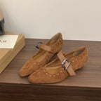 Damen Ballerinas mit modischer Schnallenapplikation und elegantem Spitzendesign EB