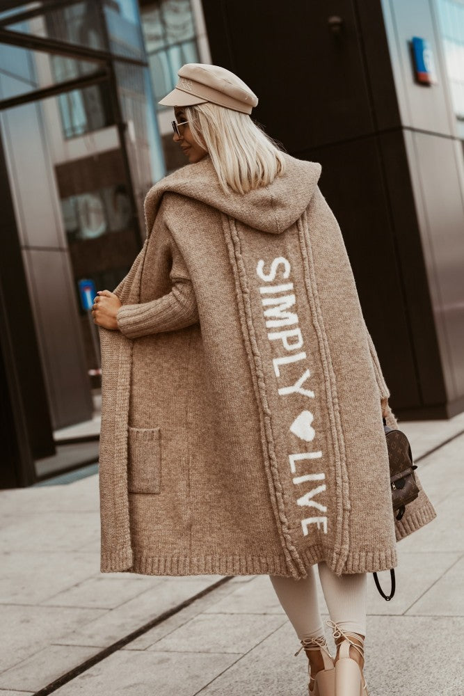 Damen Langarm-Strickmantel mit praktischen Taschen und offener Front EB