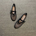 Damen Ballerina-Schuhe mit Netzdesign und verstellbarem Riemen EB