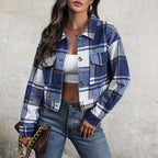 Damen Karierte Baumwolljacke mit modischem Schnitt und Taschen EB