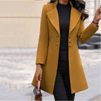 Damen Eleganter Wollmantel mit doppelter Knopfleiste und minimalistischen Design EB