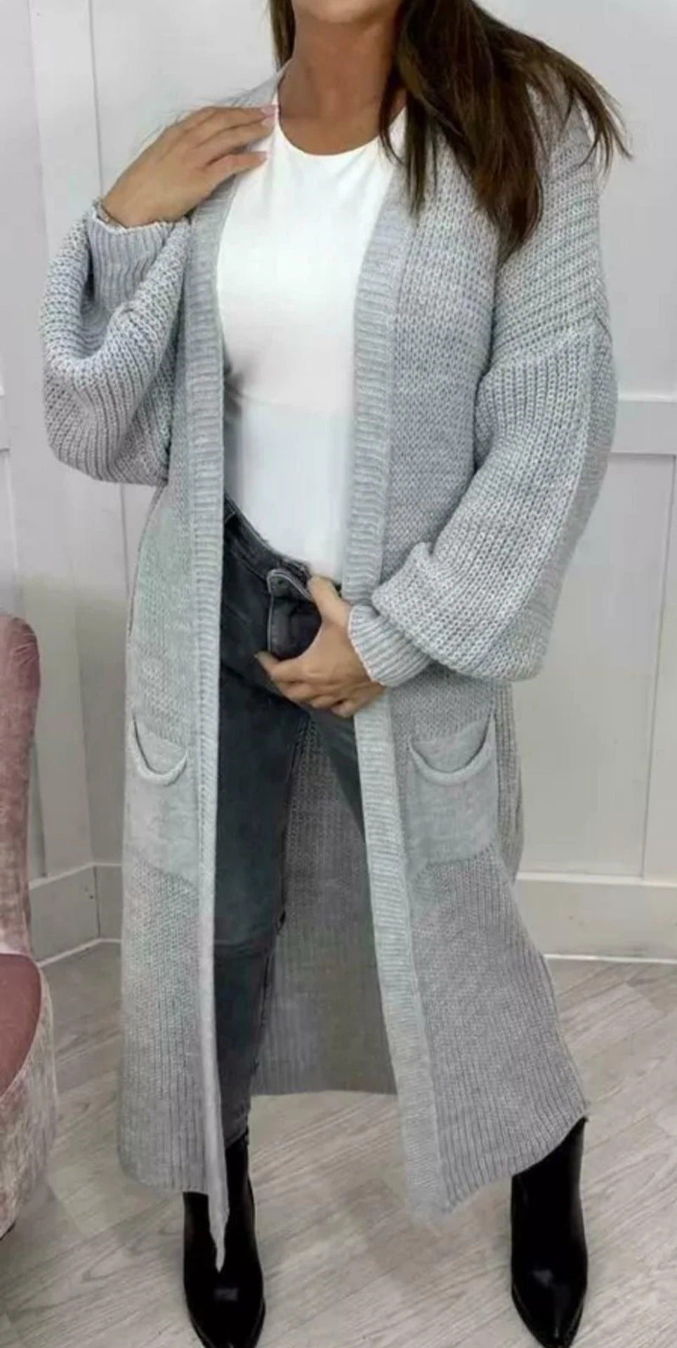 Damen Grobstrick-Cardigan im romantischen Design mit offenen Ärmeln EB