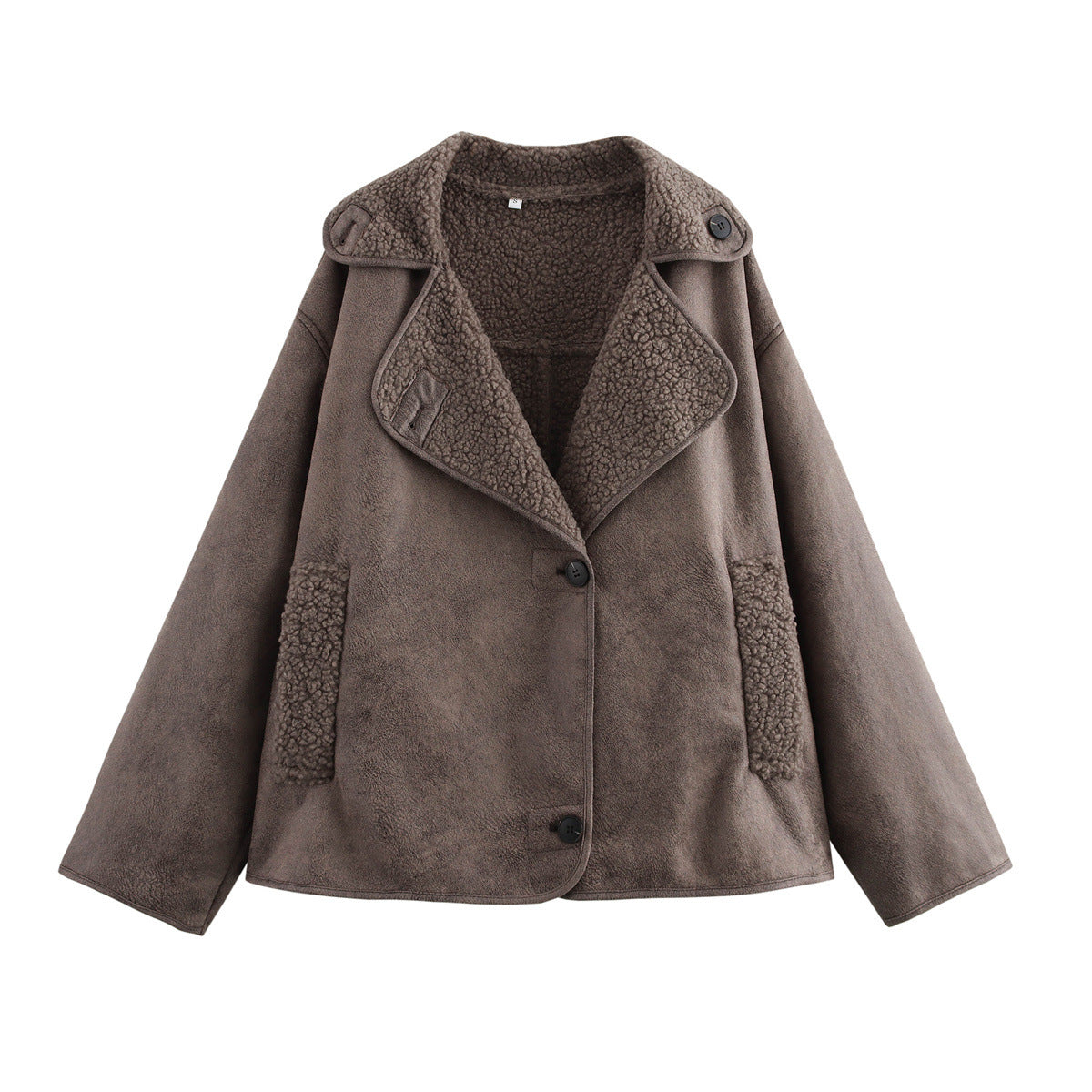 Damen Kunstpelzjacke mit stilvollem Kragen und praktischen Taschen EB