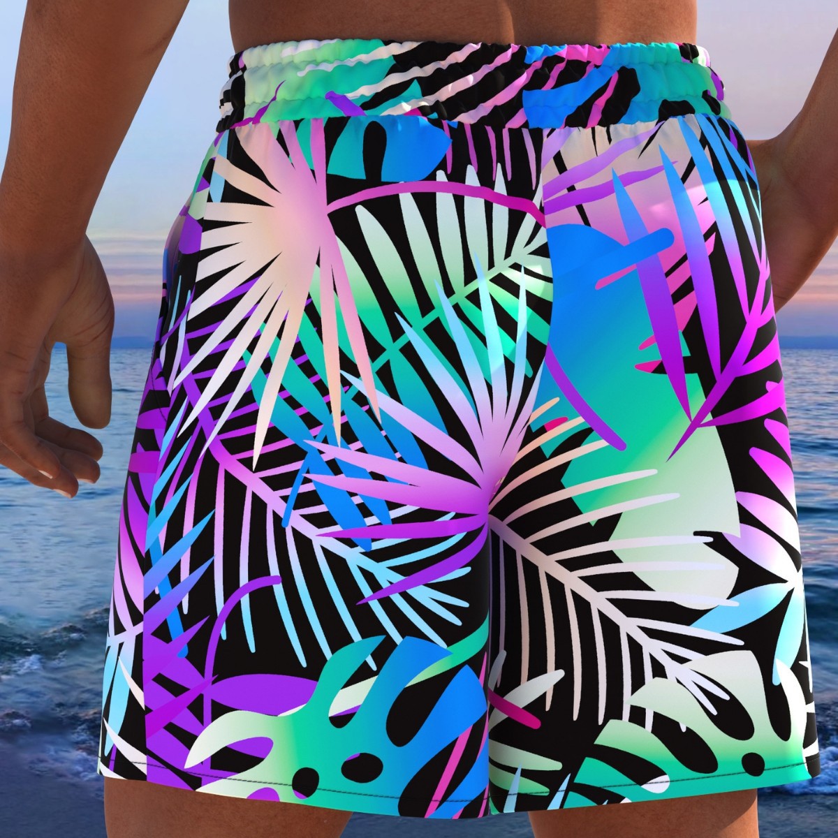 Herren Badeshorts mit animalischem Muster und elastischem Bund EB