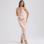 Damen Elegantes figurbetontes Maxikleid mit floralem Design EB