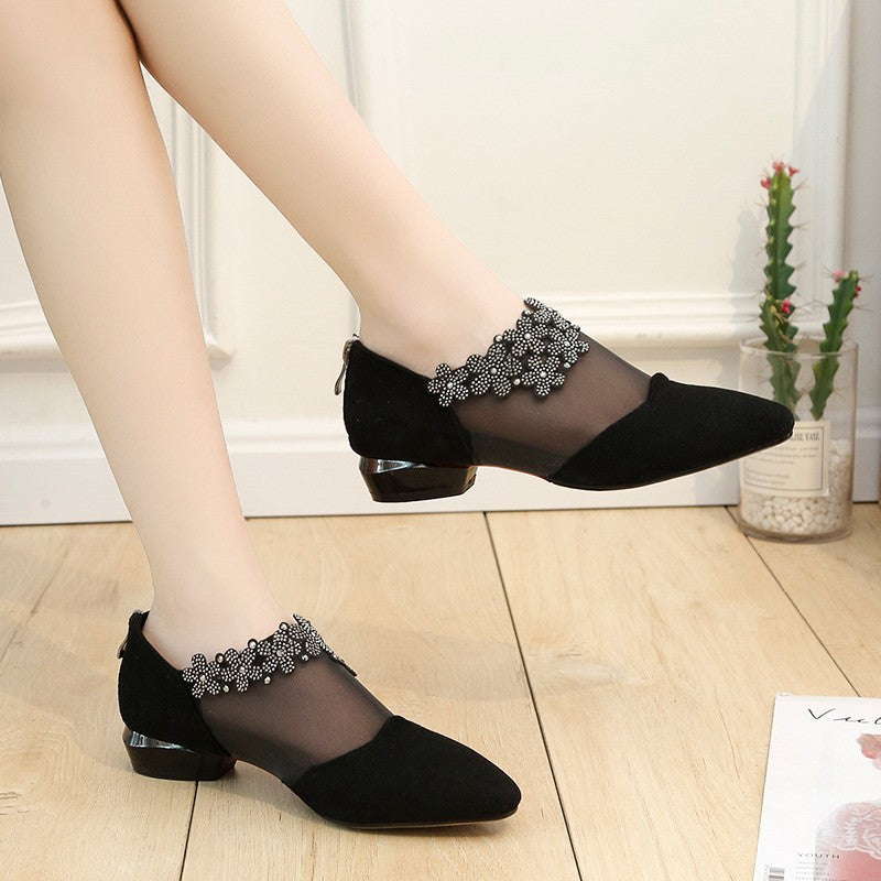 Damen Ballerinas mit eleganter Blüten-Applikation und atmungsaktiver Netzstruktur EB
