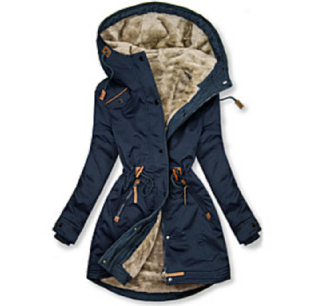 Damen gefütterte Winterparka mit praktischen Taschen und verstellbarem Gürtel EB
