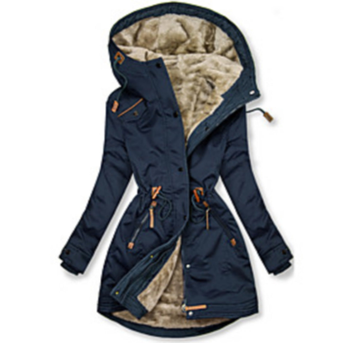 Damen gefütterte Winterparka mit praktischen Taschen und verstellbarem Gürtel EB