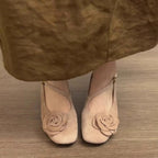 Damen Ballerinas mit dekorativer Blütenapplikation und komfortablem Blockabsatz EB