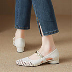 Damen elegante Ballerinas mit modischem Riemchen und stilvollem Absatz EB