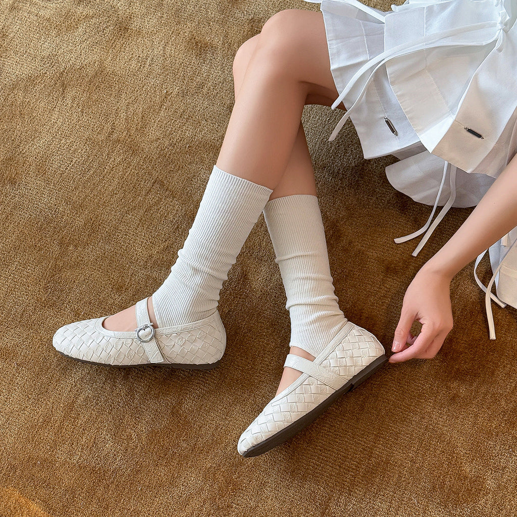 Damen Ballerinas mit modischem Flecht-Design und dekorativem Riemchen EB