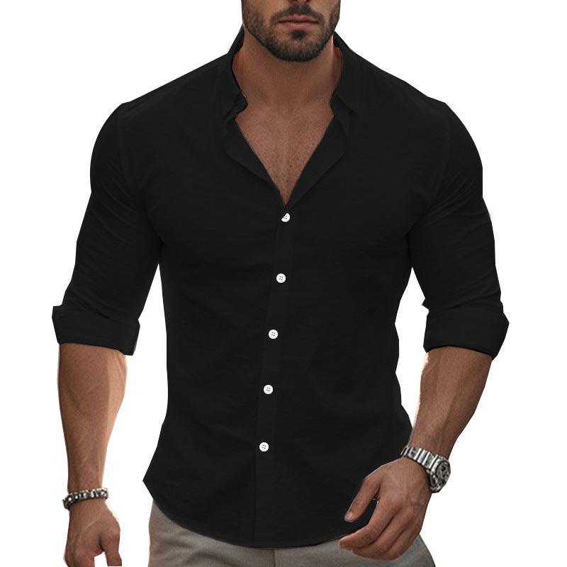 Herren elegantes langärmliges Hemd mit moderner Knopfleiste EB