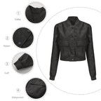 Damen Kunstleder Bomberjacke mit praktischen Taschen und elastischen Bündchen EB