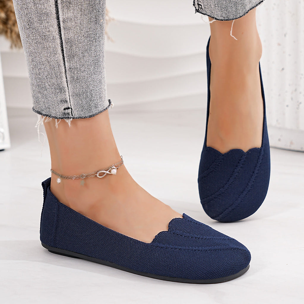 Damen Bequeme Slip-On Ballerinas mit wellenförmigem Design und elastischem Obermaterial EB