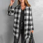 Damen Karierte Overshirtjacke aus weichem Stoff EB