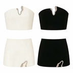 Damen Crop-Top und Mini-Rock Set mit dekorativem Detail EB