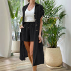 Zweiteiliges Set in Leinenoptik mit langem Duster-Mantel und Shorts mit hohem Bund