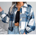 Damen karierte Flanelljacke mit Knopfverschluss und Brusttasche EB