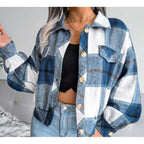 Damen karierte Flanelljacke mit Knopfverschluss und Brusttasche EB