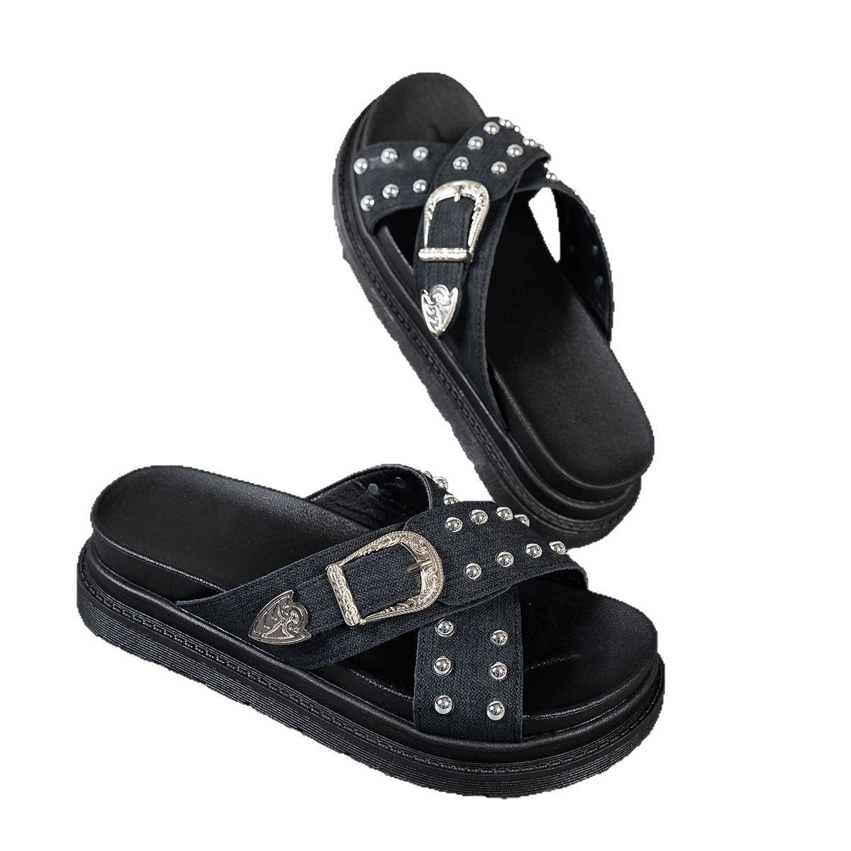 Damen Badesandalen mit modischem Riemendesign und eleganten Nieten EB