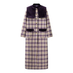 Damen Karierter Trenchcoat mit luxuriösen Veloursdetails EB