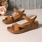 Damen Bequeme Wedge-Sandalen mit breitem Riemen und floralem Design EB