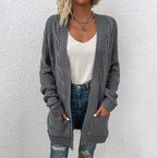 Damen Grobstrick-Cardigan mit großen Taschen und strukturiertem Design EB