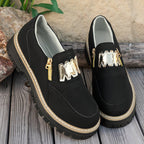 Damen Sportliche Slipper mit glänzendem Reißverschluss und rutschfester Sohle EB