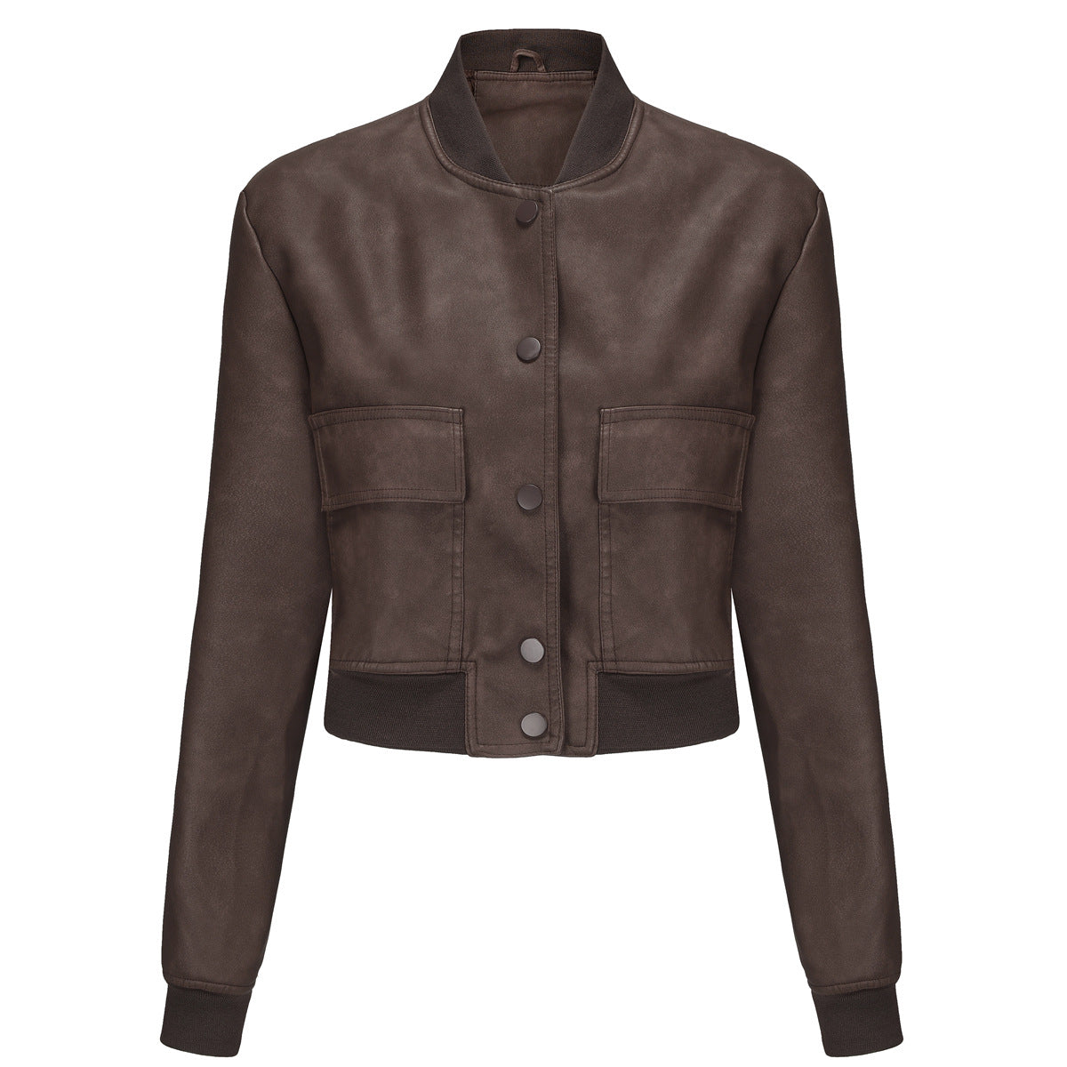 Damen Kunstleder Bomberjacke mit praktischen Taschen und elastischen Bündchen EB