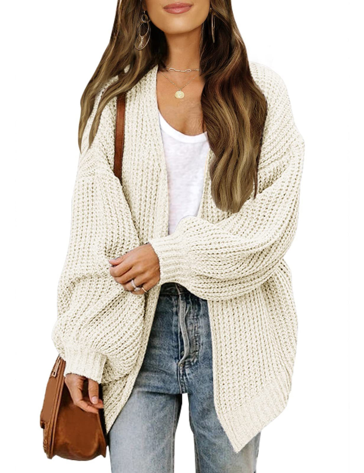 Damen Grob gestrickter Cardigan mit überschnittenen Schultern EB