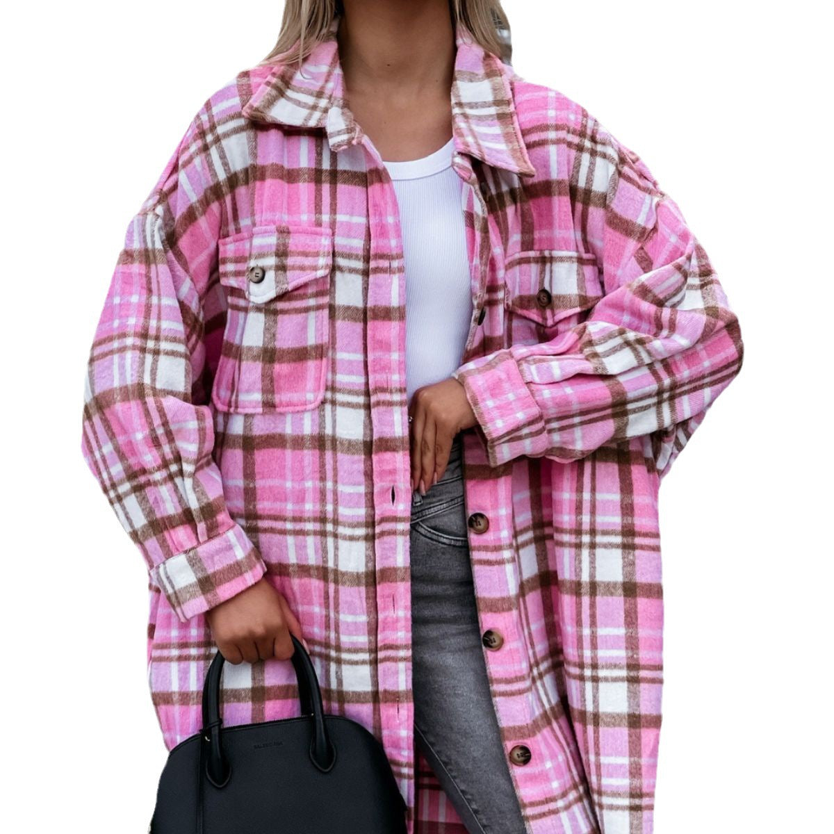 Damen Karierter Hemdblusenmantel aus weichem Baumwollmix EB