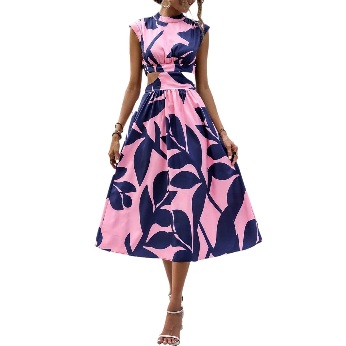 Damen Elegantes Maxi-Kleid mit Cut-Out-Details und floralem Muster EB