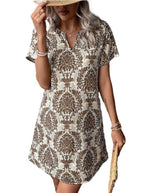 Damen Casual Kleid mit floralen Mustern und einem eleganten V-Ausschnitt EB