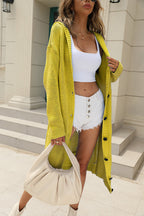 Damen Oversized Strickmantel mit Kapuze und Knopfverschluss EB