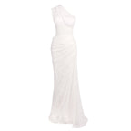 Damen elegantes Abendkleid mit asymmetrischem One-Shoulder-Design und floralem Spitzenbesatz EB
