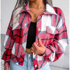 Damen karierte Flanelljacke mit Knopfverschluss und Brusttasche EB