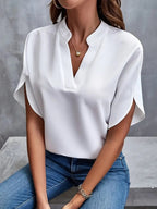 Damen elegante Bluse mit halben Ärmeln und modernem Stehkragen EB