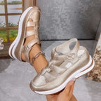 Damen bequeme Plattform-Sandalen mit atmungsaktiver Obermaterialstruktur und verstellbarem Riemendesign EB