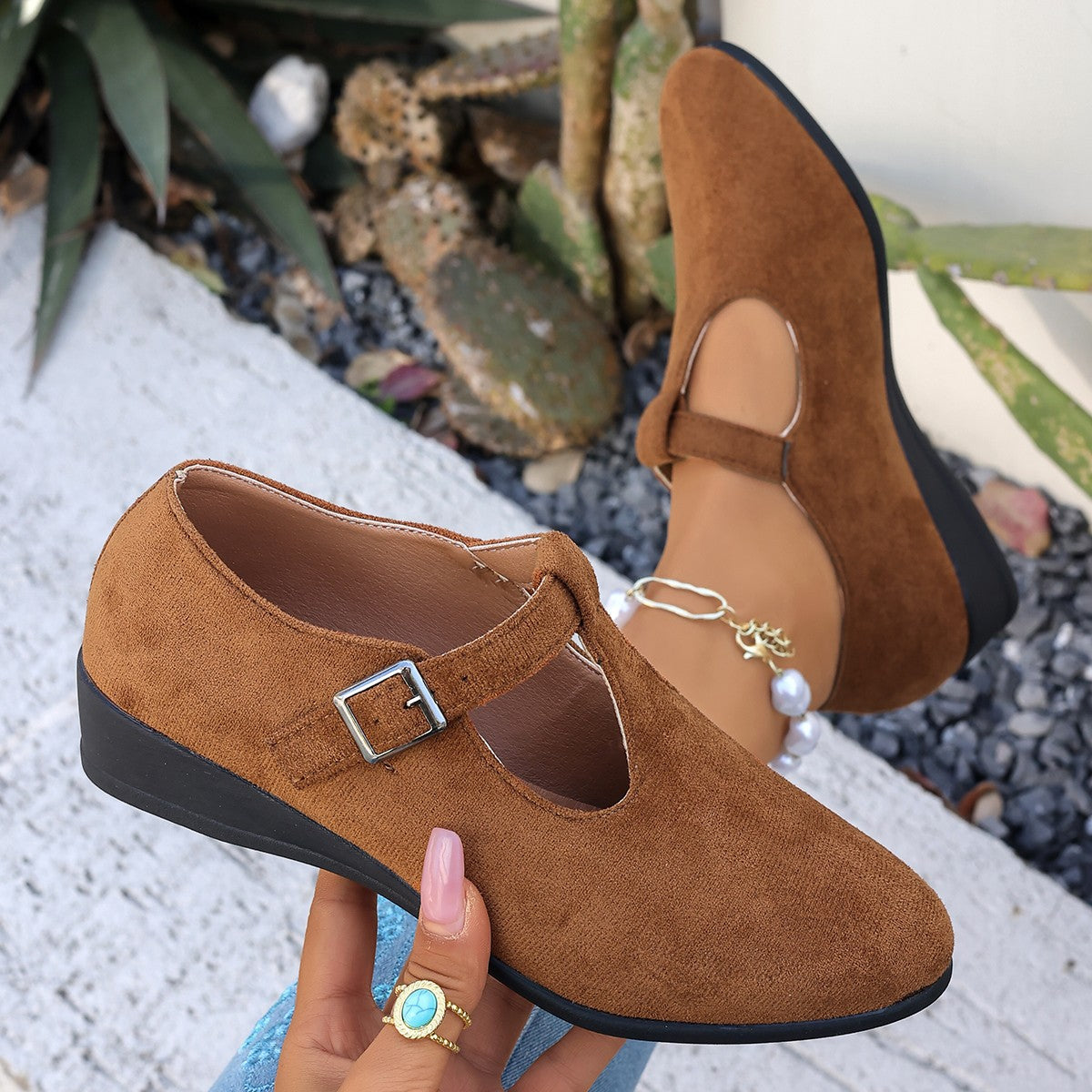 Damen bequeme Mary Jane Schuhe mit dezentem Schnallenverschluss EB