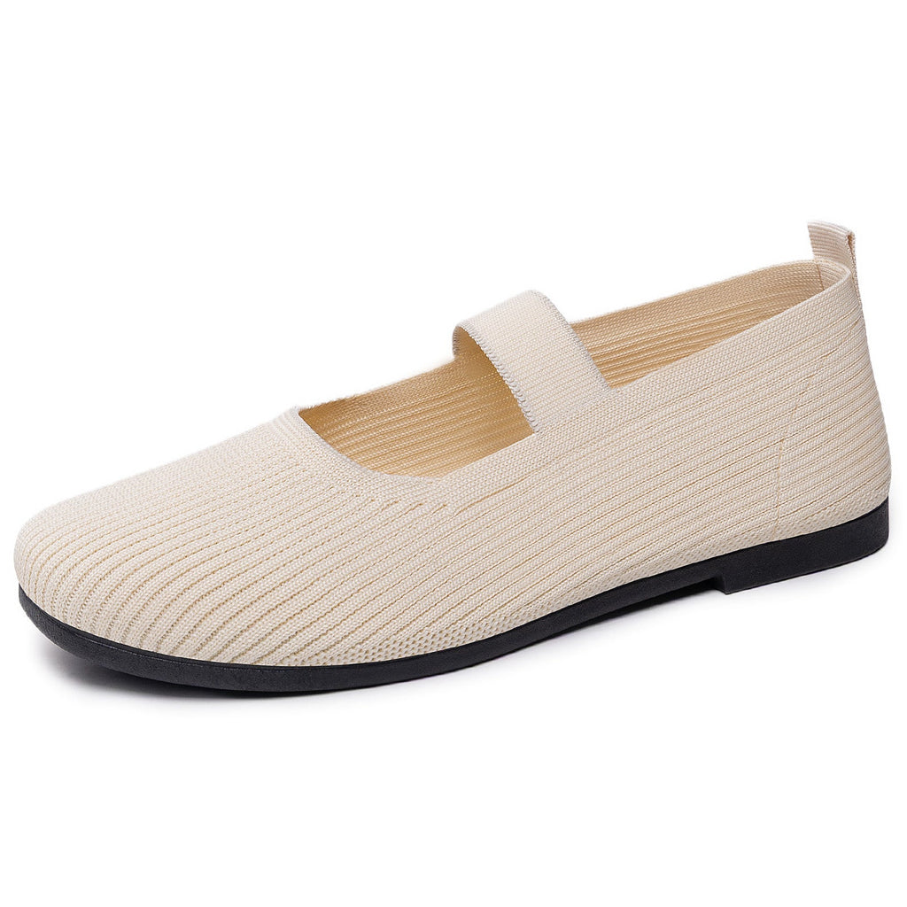 Damen Bequeme Strick-Ballerinas mit elastischem Riemen EB