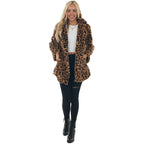 Damen Gemütliche Leopard-Fleecejacke mit offenem Kragen EB