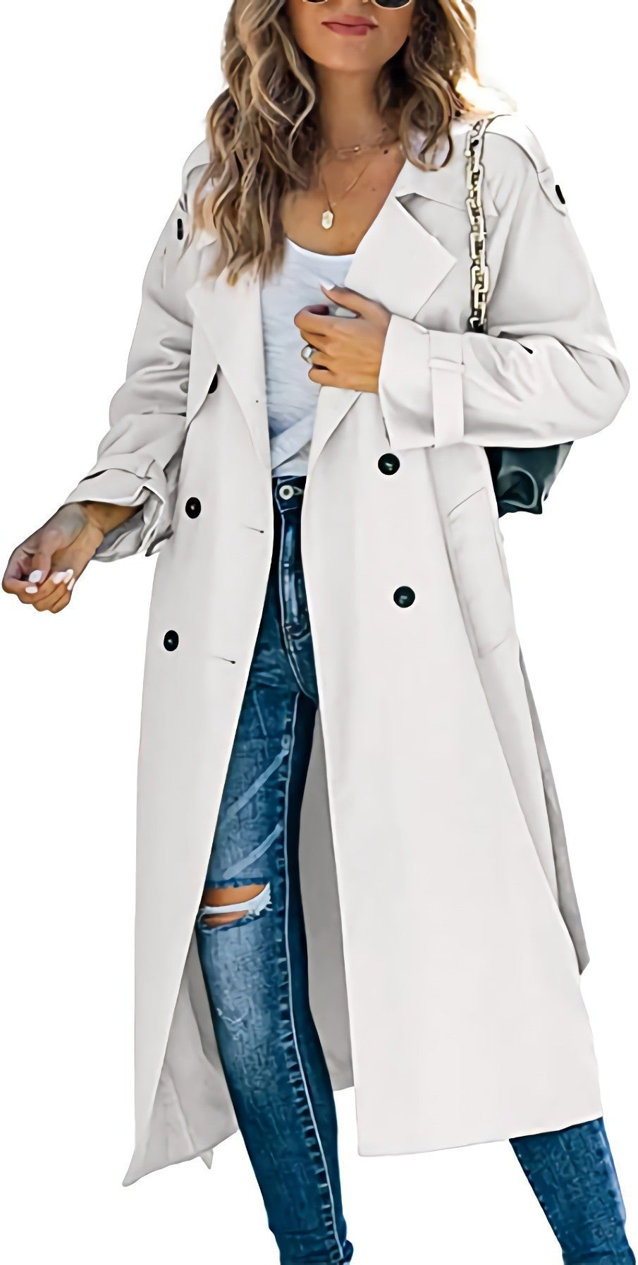 Damen Eleganter Trenchcoat im Oversize-Stil mit Taillengürtel EB