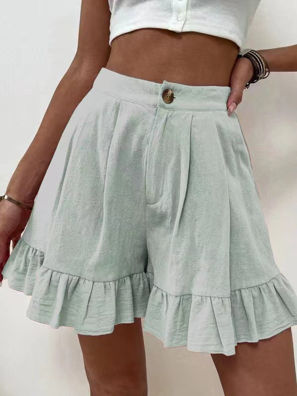 Damen Röhren-Shorts mit lässigem Rüschensaum und elastischem Bund EB