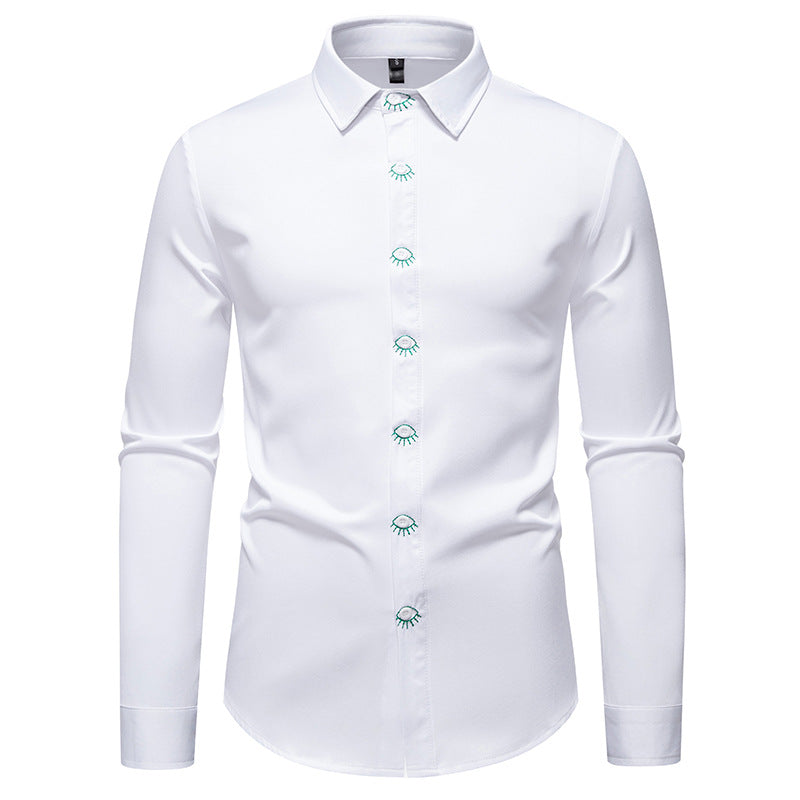 Herren elegantes Langarmhemd mit kreativen Stickdetails EB