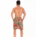 Herren Badeshorts mit tropischem Muster und verstellbarem Kordelzug EB